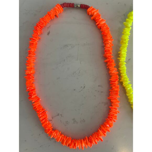PUKA SHELL NECKLACES SET OF TWO ORANGE AND YELLOW NEON COSTUME - Picture 3 of 5